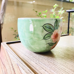 清水焼 小鉢(大) 八重桜-グリーン地 3枚目の画像