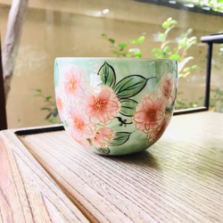 清水焼 小鉢(大) 八重桜-グリーン地 4枚目の画像