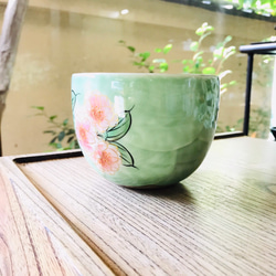 清水焼 小鉢(大) 八重桜-グリーン地 5枚目の画像