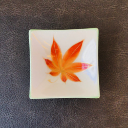 清水焼 角豆皿 (紅葉) 2枚目の画像