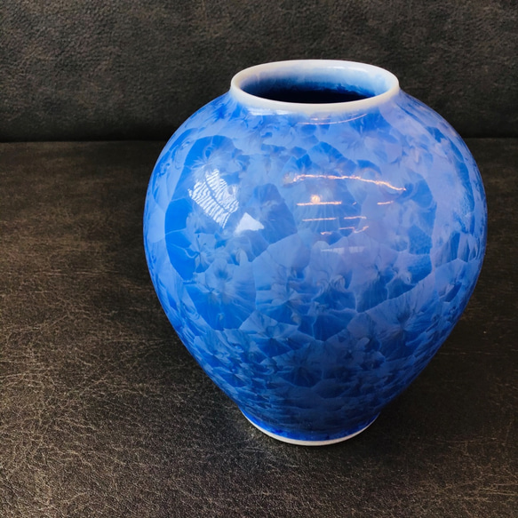 清水焼 花結晶 花器(青) 5枚目の画像