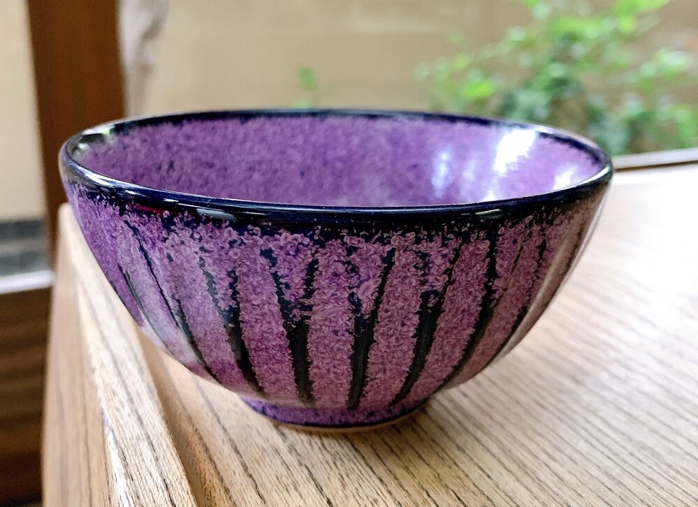 新品未使用　清水焼陶あん　銀彩色絵付ご飯茶碗 京焼 清水焼 陶あん 色絵付け 飯茶碗 (山葡萄) 京焼 清水焼 陶