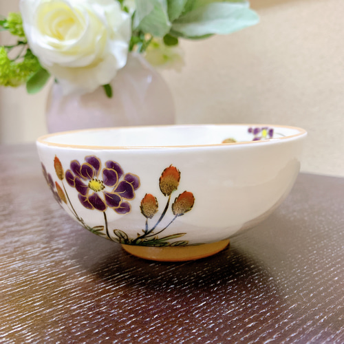 京焼・清水焼 ご飯茶碗 小 (松虫草と吾亦紅) 茶碗・めし碗 京焼