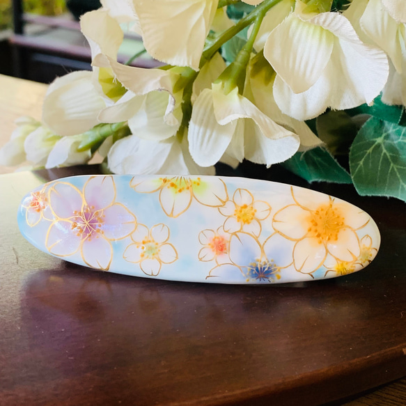 京焼・清水焼 色絵 バレッタ(桜 - 楕円型) バレッタ 京焼