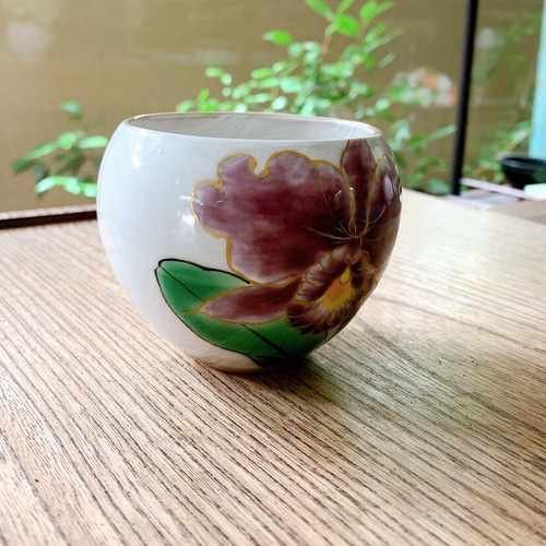 京焼・清水焼 陶あん】玉湯呑み カトレア 湯呑み 京焼・清水焼窯元 陶