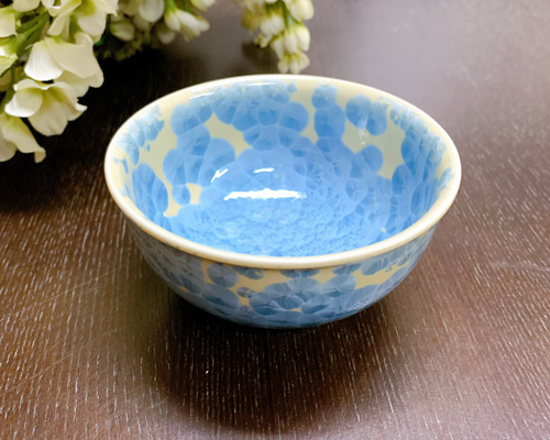 清水焼　青い花模様の高台付き飯碗 2個セット 1_d90c72866d42d5e3fcc5cec6709f