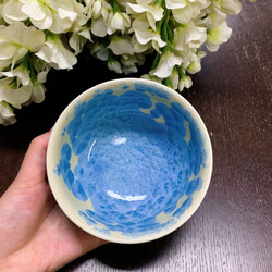 京焼・清水焼 花結晶 ふくりん茶碗(大) 縹 6枚目の画像