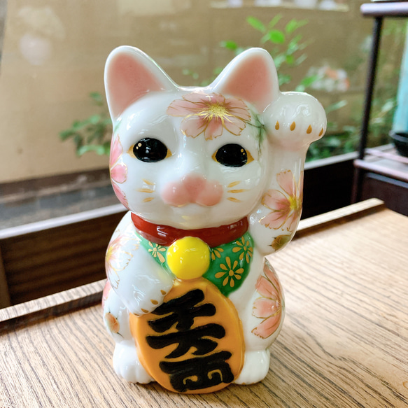 京焼・清水焼 招き猫(白地-秋桜) 招き猫 京焼・清水焼窯元 陶あん 通販