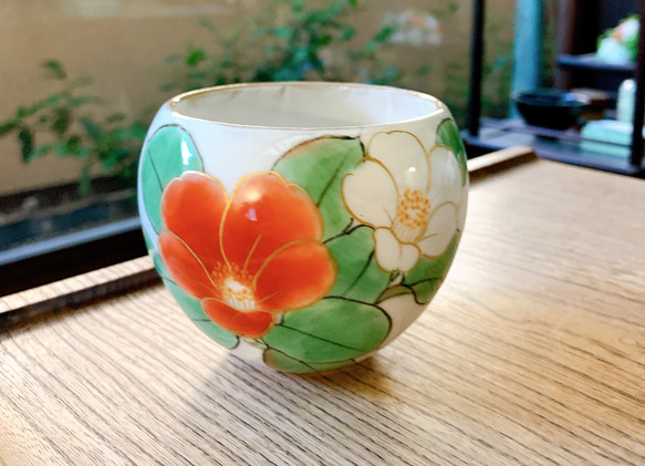 京焼　清水焼　陶葊　陶あん　色絵付け　椿　高台 デザート5個セット 京焼 清水焼 陶葊 陶あん 色絵付け 椿 高台 デザート5個セット