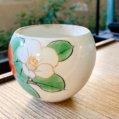 京焼・清水焼 陶あん】玉湯呑み 紅白椿 湯呑み 京焼・清水焼窯元 陶