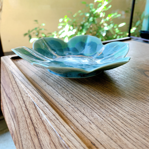 京焼・清水焼 花結晶 花型皿(グリーン) 中皿 京焼・清水焼窯元