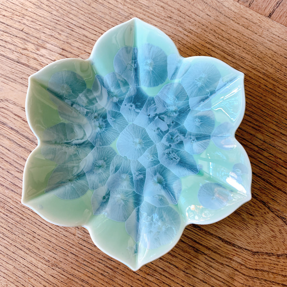 京焼・清水焼 花結晶 花型皿(グリーン) 3枚目の画像