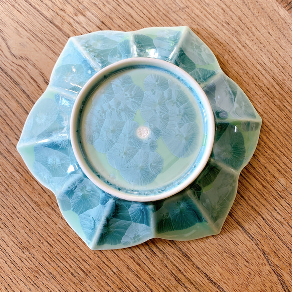 京焼・清水焼 花結晶 花型皿(グリーン) 4枚目の画像