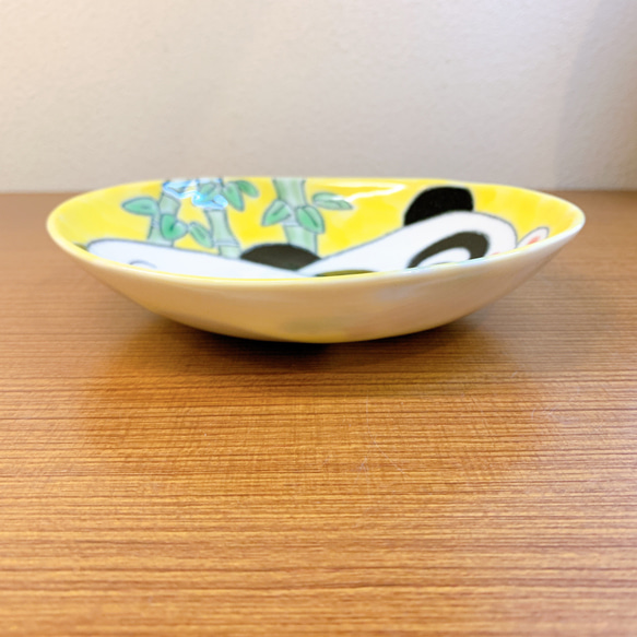 京焼・清水焼 パンダさん楕円鉢−黄色 3枚目の画像