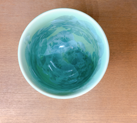 京焼・清水焼 花結晶 ふくりん湯呑み 大(緑) 4枚目の画像