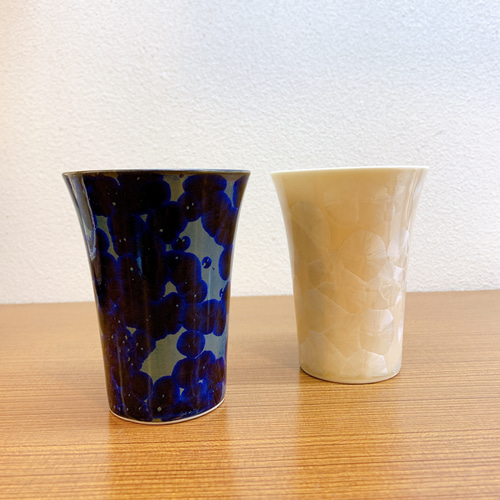 特別セット価格】京焼・清水焼花結晶 フリーカップ(青墨＋ベージュ