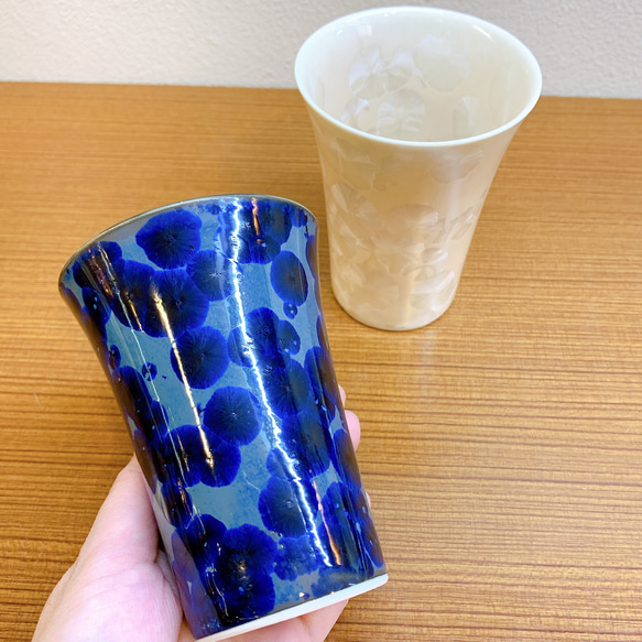 【特別セット価格】京焼・清水焼花結晶 フリーカップ(青墨＋ベージュ) 9枚目の画像