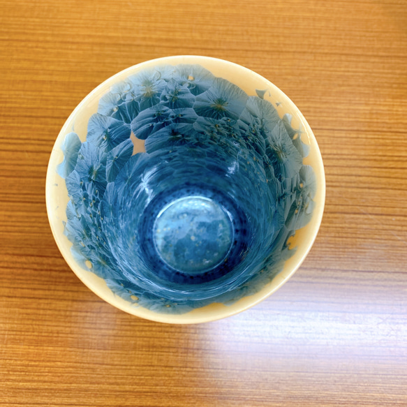 【特別セット価格】京焼・清水焼花結晶 フリーカップ(灰青＋黄) 4枚目の画像