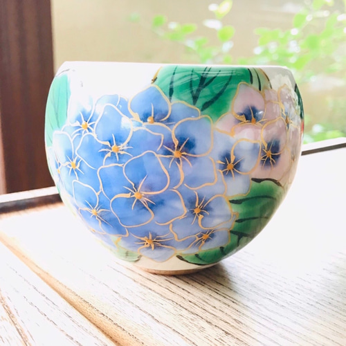 陶あん 陶葊 あじさい 紫陽花 京焼 清水焼 金彩 お鉢 絵付け