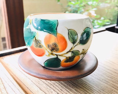 【新品・未使用】柿　陶額　京都清水焼　陶あん　インテリア　和　壁掛け 0_22e1a46e5de2c84fd864a21bda28