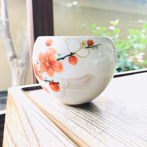 京焼・清水焼 陶あん】玉湯呑み 紅白梅 湯呑み 京焼・清水焼窯元 京焼・清水焼 陶あん】玉湯呑み 紅白梅 湯呑み 京焼・清水焼窯元