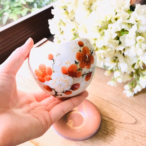 京焼・清水焼 陶あん】玉湯呑み 紅白梅 湯呑み 京焼・清水焼窯元 京焼・清水焼 陶あん】玉湯呑み 紅白梅 湯呑み 京焼・清水焼窯元