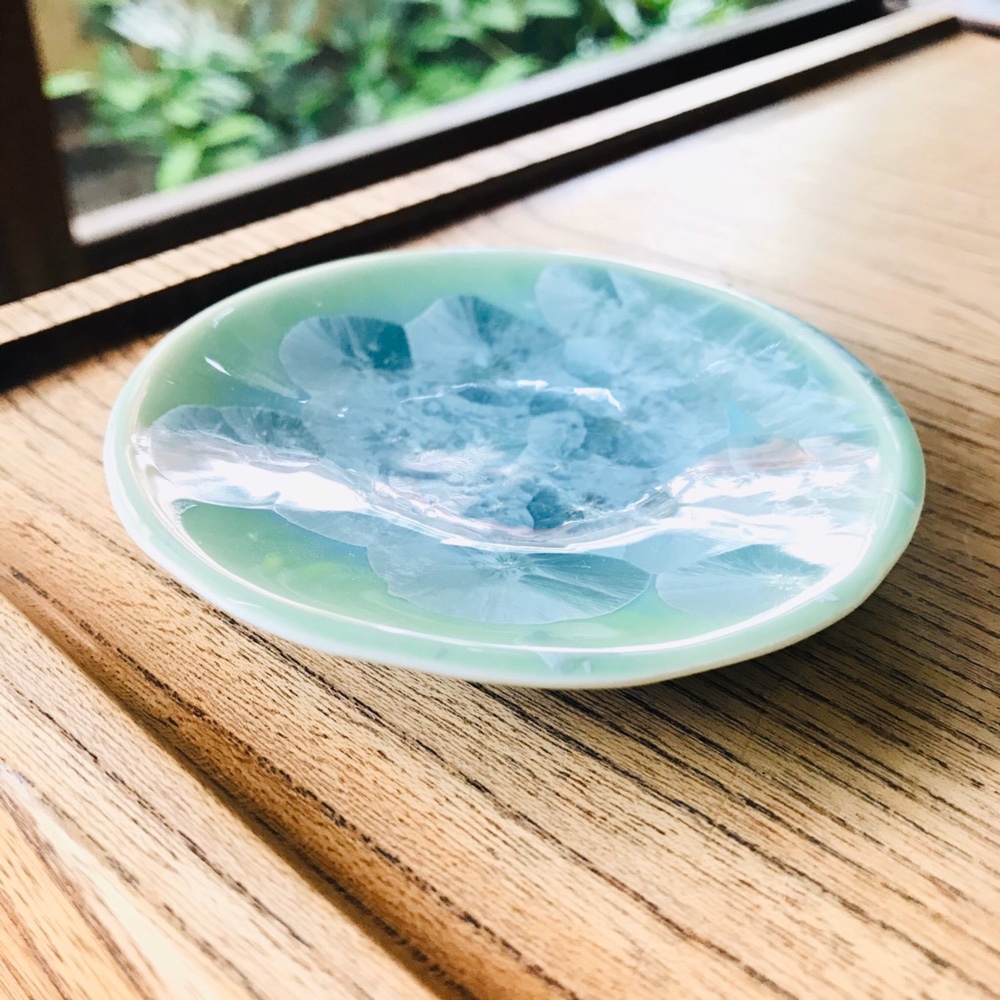 京焼・花結晶 丸豆皿(グリーン) 薬味皿・豆皿 京焼・清水焼窯元 陶あん