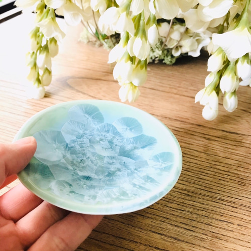 京焼・花結晶 丸豆皿(グリーン) 薬味皿・豆皿 京焼・清水焼窯元