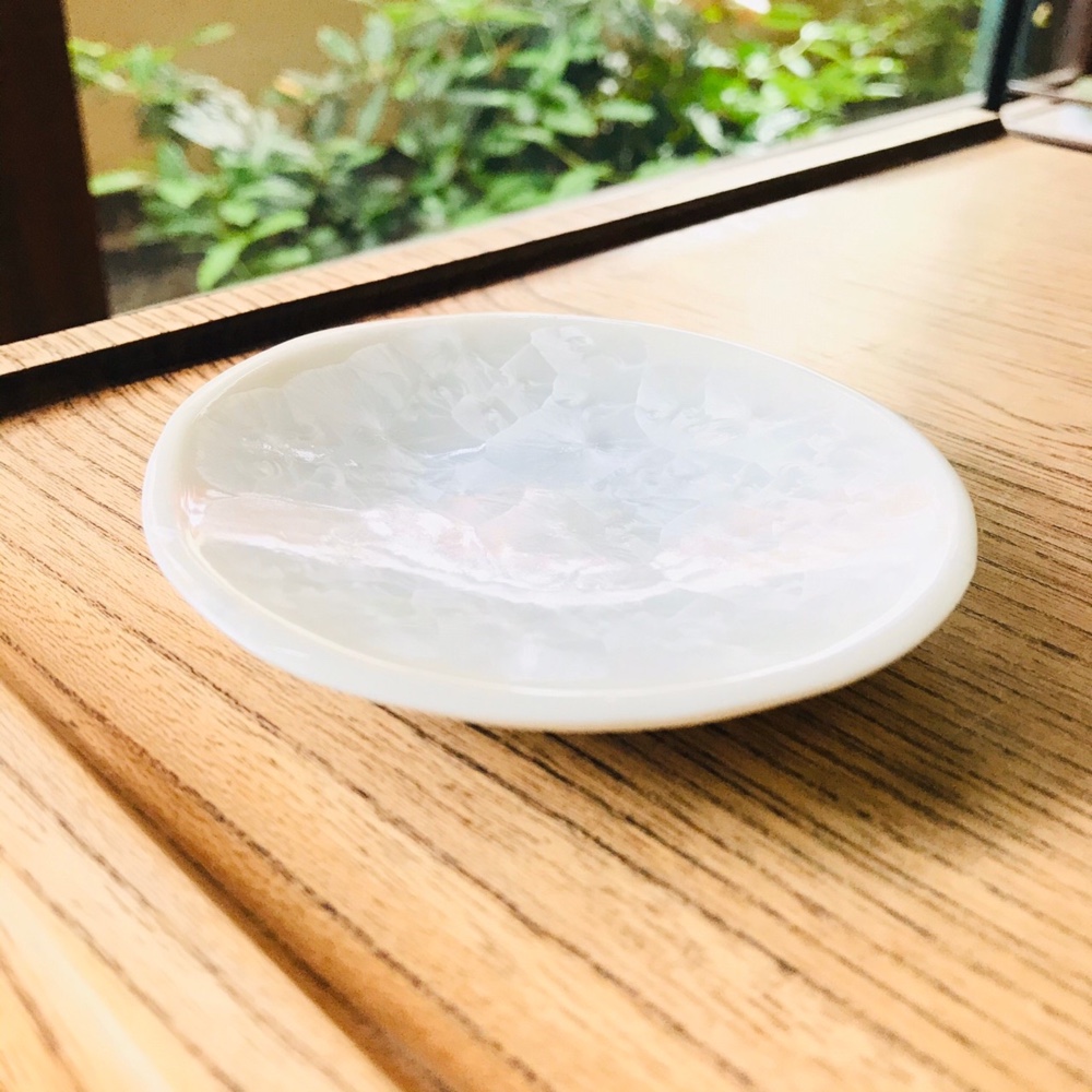 高質 京焼・花結晶 丸豆皿(白) 薬味皿・豆皿 京焼・清水焼窯元 陶あん 工芸品
