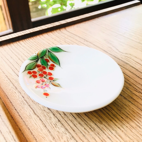 京焼・清水焼 豆丸皿 【1月】南天 薬味皿・豆皿 京焼・清水焼窯元 陶