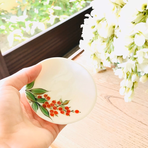 京焼・清水焼 豆丸皿 【1月】南天 薬味皿・豆皿 京焼・清水焼窯元 陶