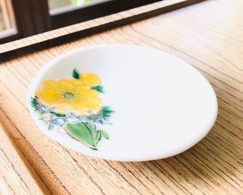 京焼・清水焼 豆丸皿 【12月】福寿草 薬味皿・豆皿 京焼・清水焼窯元