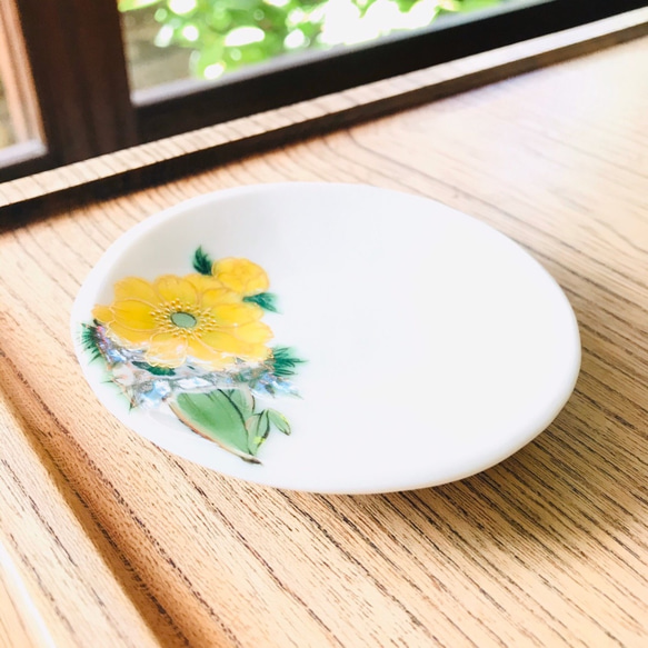 京焼・清水焼 豆丸皿 【12月】福寿草 薬味皿・豆皿 京焼・清水焼窯元