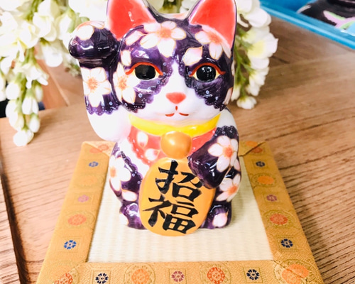 清水焼 招き猫(紫レース) 招き猫 京焼・清水焼窯元 陶あん 通販