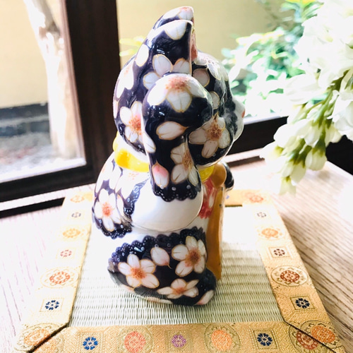 清水焼  猫三彩まねき猫（左手） 清水焼 猫三彩まねき猫（左手）