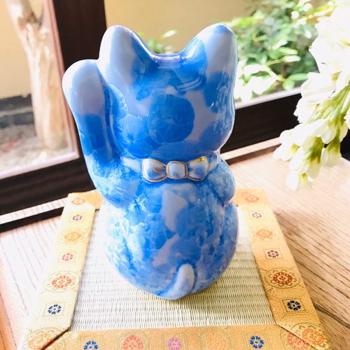 清水焼 花結晶・招き猫(青) 招き猫 京焼・清水焼窯元 陶あん 通販