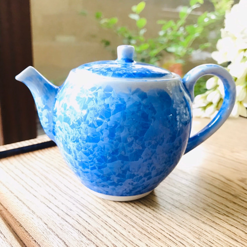 清水焼 花結晶 ミニティーポット(青) その他キッチン小物 京焼