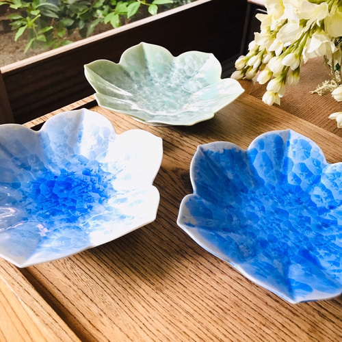 清水焼 花結晶 花型皿(青) 中皿 京焼・清水焼窯元 陶あん 通販 9560722