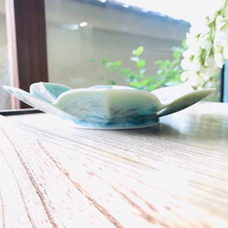 清水焼 花結晶 花型皿(グリーン) 2枚目の画像