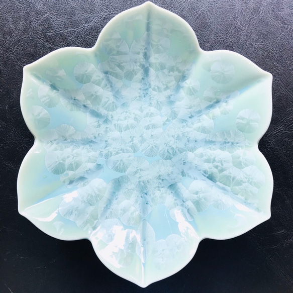 清水焼 花結晶 花型皿(グリーン) 3枚目の画像