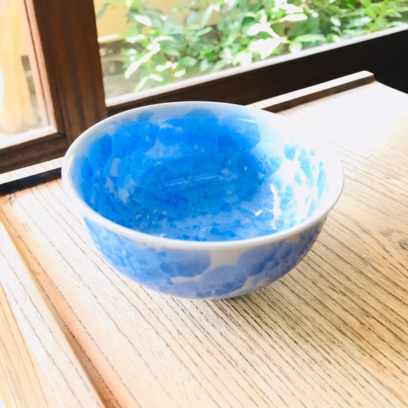 清水焼 花結晶 ふくりん茶碗(小) 青 茶碗・めし碗 京焼・清水焼窯元 陶