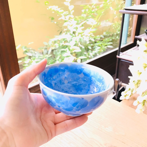 清水焼 花結晶 ふくりん茶碗(小) 青 5枚目の画像