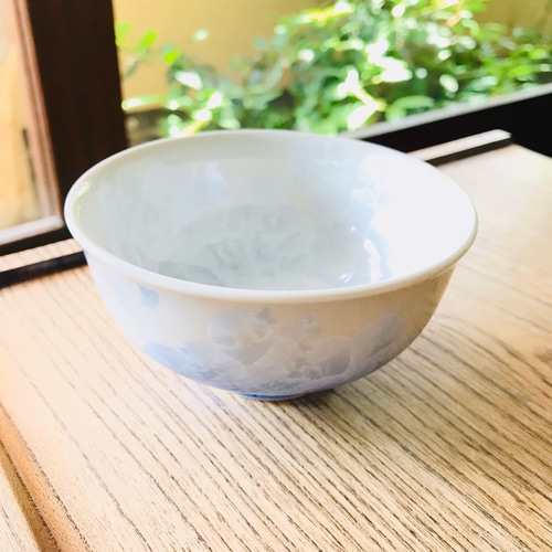 清水焼 花結晶 ふくりん茶碗(小) 青グラデーション 茶碗・めし碗 京焼