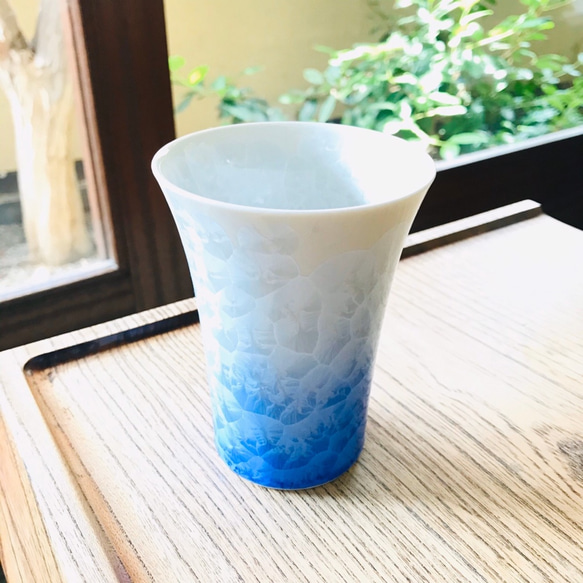 京焼　陶葊フリーカップ 京焼・花結晶 フリーカップ(青グラデーション) 湯呑み 京焼・清水焼