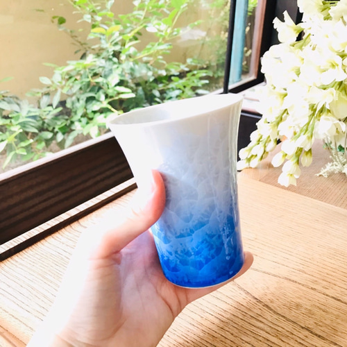 京焼・花結晶 フリーカップ(青グラデーション) 湯呑み 京焼・清水焼