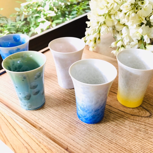 京焼　陶葊フリーカップ 京焼・花結晶 フリーカップ(青グラデーション) 湯呑み 京焼・清水焼