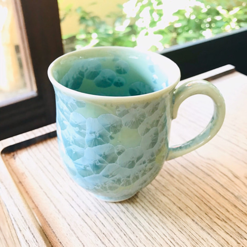 清水焼 花結晶 ふくりんマグカップ(グリーン) マグカップ 京焼・清水焼