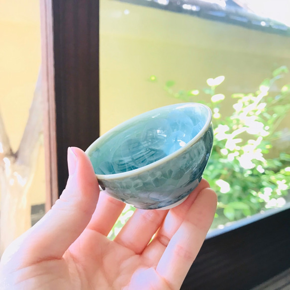 清水焼 花結晶 盃 小(グリーン) 【※2個セットではなくおひとつからの販売です※】 5枚目の画像