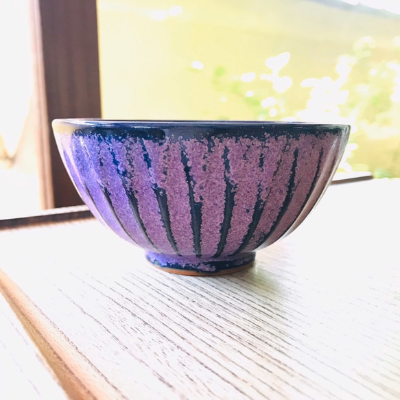 清水焼 紫結晶 ご飯茶碗 2枚目の画像