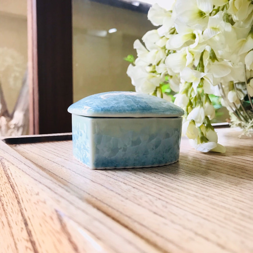 清水焼 花結晶 ハート型小物入れ(グリーン) その他ケース 京焼・清水焼